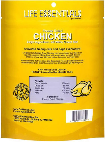 LIFE ESSENTIALS BY CAT-MAN-DOO All Natural Freeze Dried Chicken for Dogs & Cats - No Fillers, Preservatives, or Additives - Grain Free Tasty Treat - 5 Oz Bag - Made in USA