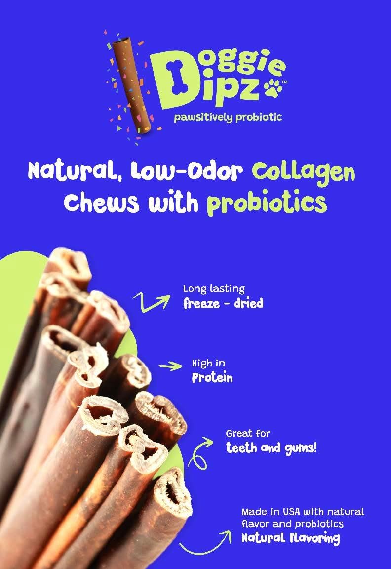 Beef Collagen Sticks for Dogs – 10 Pack - 6” Sticks - Healthy Dog Chew Treats with Probiotics – Natural, Rawhide-Free, Long-Lasting – Bully Stick Alternative Made in USA (Unflavored)