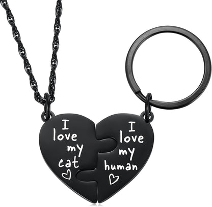 Ralukiia Best Friends Cat Dog Owner Friendship Love Necklace and Collar Charm Gift Set, Cat Dog BFF Necklace for 2, Pet Lover