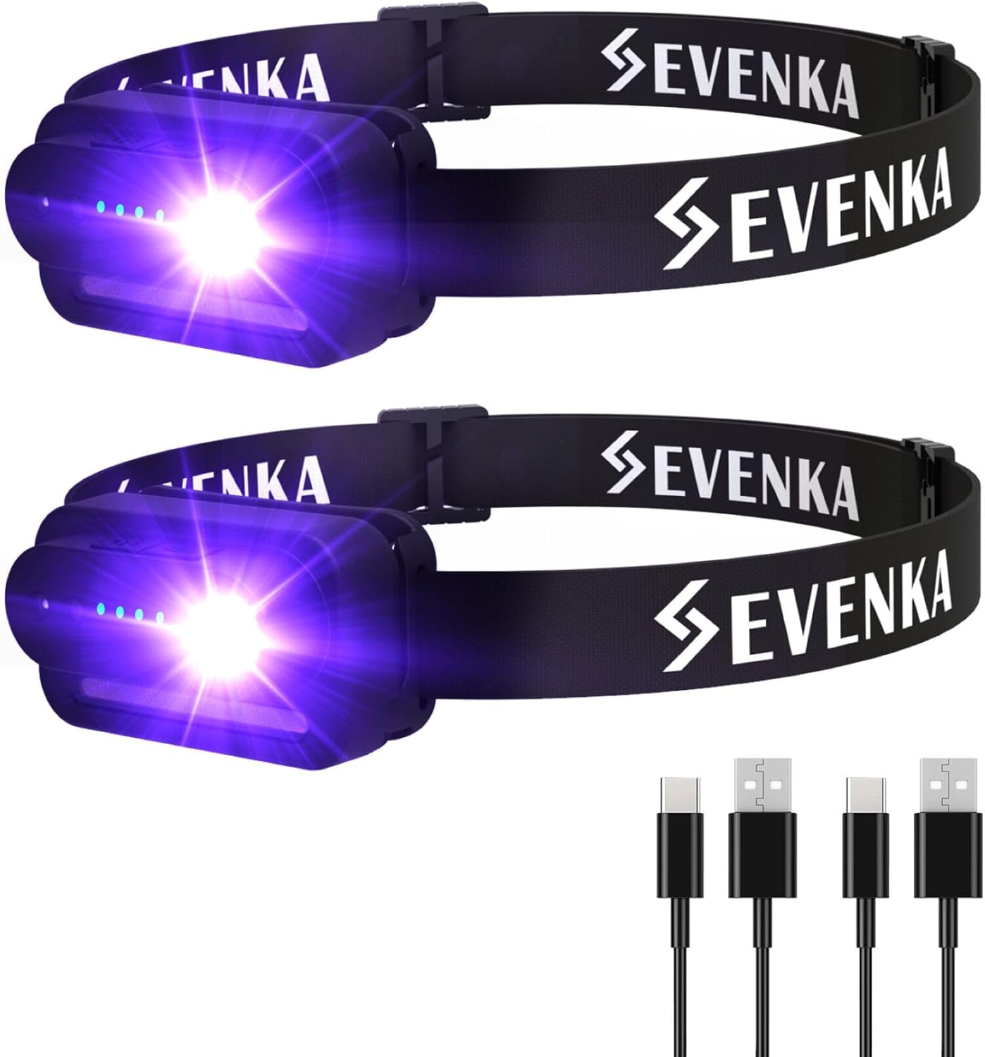SEVENKA 2 UV Headlamp Flashlight Black Light, Rechargeable LED Hand Free Mini UV Blacklight 395nm Head Lights with White & Ultraviolet Light, Detector for Pet Dog/Cat Urine Stains,Bed Bug,Scorpions