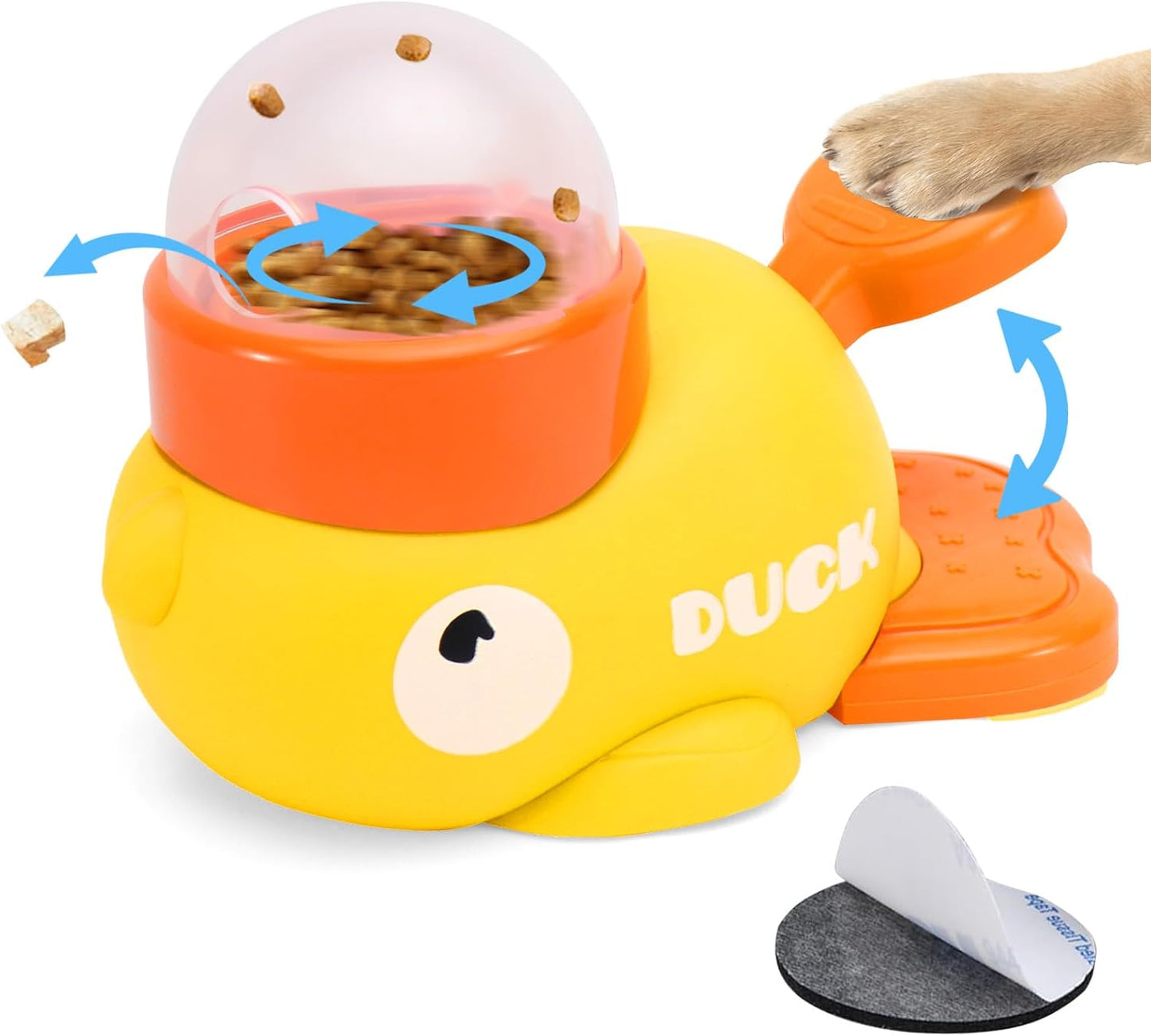 Interactive Treat Dispenser Dog Toy, Duck Puzzle Treat Toy for Small Large Smart Cats Dogs IQ Training and Mental Stimulation, Enrichment Slow Food Snacks Feeder with 1 Sticker for Pets -Yellow