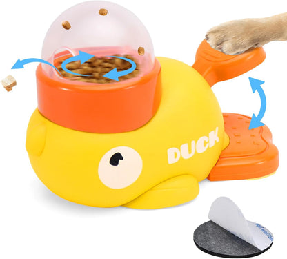 Interactive Treat Dispenser Dog Toy, Duck Puzzle Treat Toy for Small Large Smart Cats Dogs IQ Training and Mental Stimulation, Enrichment Slow Food Snacks Feeder with 1 Sticker for Pets -Yellow