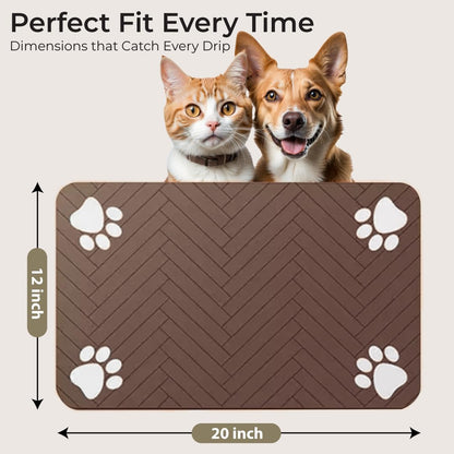 Pet Feeding Mat for Dogs and Cats – Absorbent Pet Placemat with Waterproof Non-Slip Rubber Backing – Quick Dry Food and Water Bowl Mat, Easy to Clean Floor Protector for Pets (12"x20", Dark Brown)