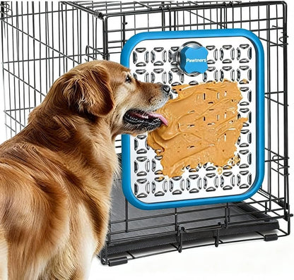 Lick Mat for Dogs & Cats, Stainless Steel Pet Slow Feeder for Crate Boredom & Anxiety Reduce, Cat Licking Pads with Spatula & Scrubbing Brush, Blue