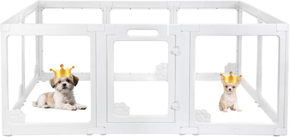 WICHEMI Acrylic Dog Playpen Indoor 10 Panels, Dog Play Pen Indoors 23.6" H, Puppy Play Pen with Double Door Lock, Small Animal Playpen with Suction Cup, White