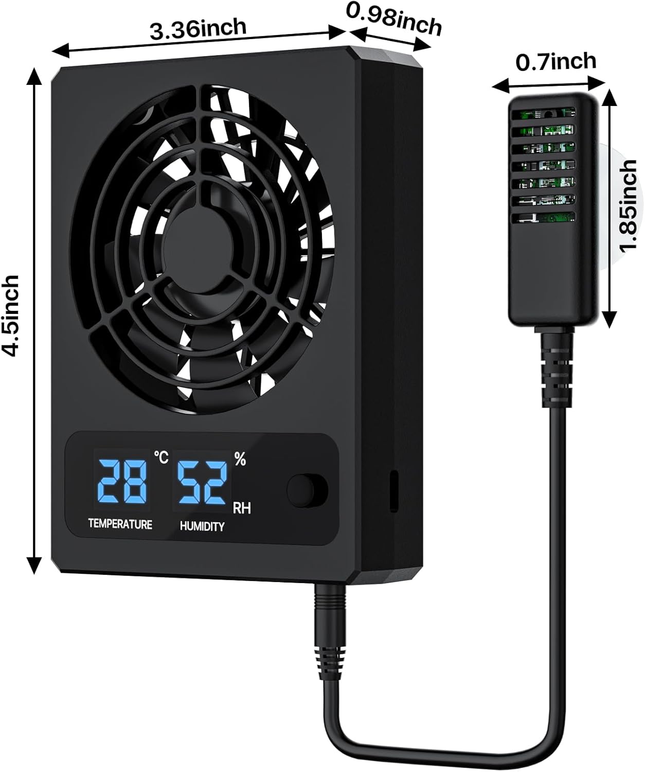 Reptile Humidity Control Fan for Terrariums, Quiet Airflow System for Tanks and Enclosures, Black