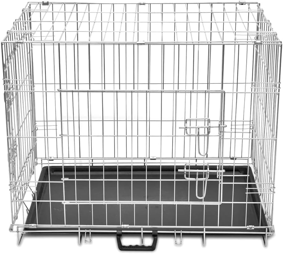 GREAZ Training Made Easy with Foldable Metal Dog Bench, Heavy-Duty Steel with Easy-Clean Plastic Liner, Indoor and Outdoor Use, Black