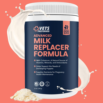 Vets Preferred Puppy Milk Replacement Formula - Dog Milk Replacer Powder Supplement for Pregnant, Lactating, Aging Dogs - Enriched with Colostrum - Nutritious Nursing Formula for Puppies - 12 Oz