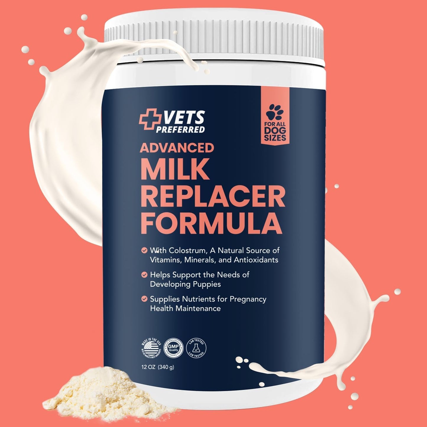 Vets Preferred Puppy Milk Replacement Formula - Dog Milk Replacer Powder Supplement for Pregnant, Lactating, Aging Dogs - Enriched with Colostrum - Nutritious Nursing Formula for Puppies - 12 Oz