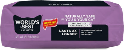 WORLD'S BEST CAT LITTER Multiple Cat Lavender Scented 15-Pounds - Natural Ingredients, Quick Clumping, Flushable, 99% Dust Free & Made in USA - Calming Fragrance & Long-Lasting Odor Control