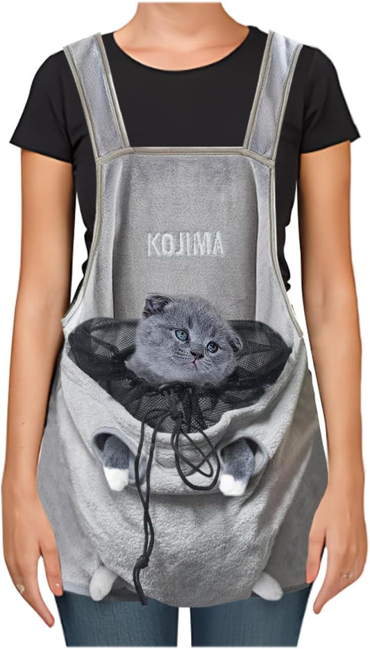 La La Pet Cat Apron Carrier Hand-Free Pet Carrier Sling with Holes Adjustable Sleeping Bag for Small Sized Animals Kitten Carrier Pouch Reduce Hair Sticking Coral Fleece