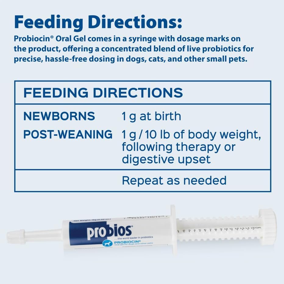 Probios Probiocin Oral Pet Gel for Dogs and Cats, Probiotic Supplement for Digestive & Immune Support, 15 g Tube