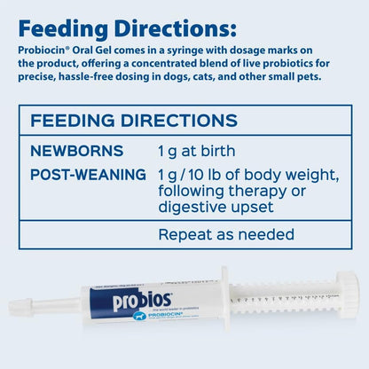 Probios Probiocin Oral Pet Gel for Dogs and Cats, Probiotic Supplement for Digestive & Immune Support, 15 g Tube