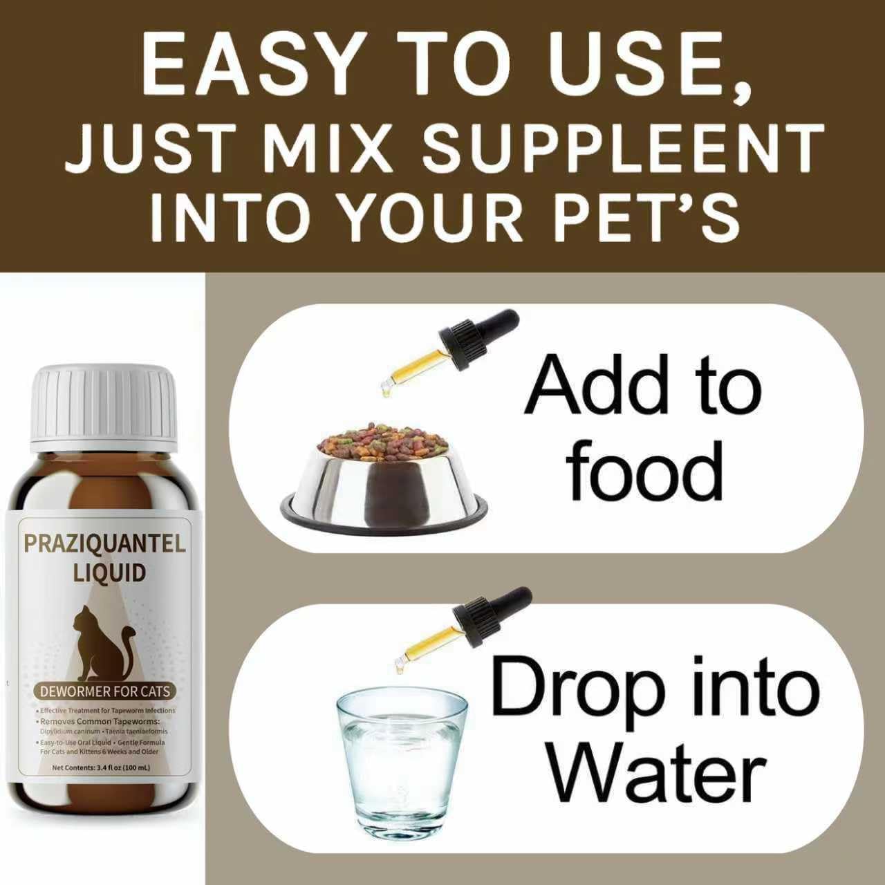 Praziquantel 0.5% Tapeworm Treatment Dewormer for Cats & Kittens 6 Weeks and Older, Gentle & Easy-Dose Formula