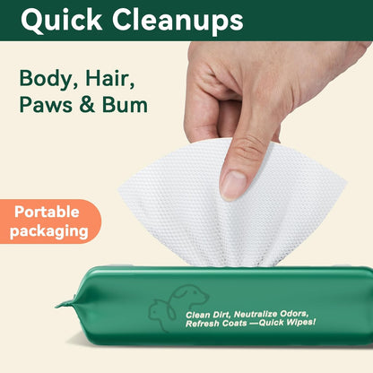 Fresh Care Happier Pets Cleaning Wipes – Unscented Grooming Wipes for Dogs & Cats | Coconut Oil, Jojoba, Sea Buckthorn, Kakadu Plum, Oat | No-Rinse Needed | Travel Pack 15×20cm, 7.9"x5.9"