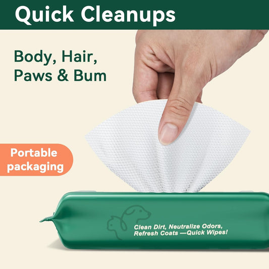 Fresh Care Happier Pets Cleaning Wipes – Unscented Grooming Wipes for Dogs & Cats | Coconut Oil, Jojoba, Sea Buckthorn, Kakadu Plum, Oat | No-Rinse Needed | Travel Pack 15×20cm, 7.9"x5.9"