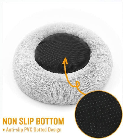 Cat Beds for Indoor Cats - Cat Bed Washable 20/24 inches, Dog Beds for Small Medium Dogs, Anti Anxiety Round Fluffy Plush Faux Fur Pet Bed, Thick Bottom (Light Grey, Medium)