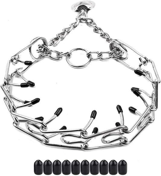 CBBPET Dog Prong Collar, Adjustable Dog Training Collar with Quick Release Buckle for Small Medium Large Dogs (Silver, L/3.5mm Neck: 18"-20'' Weight:70 lbs)