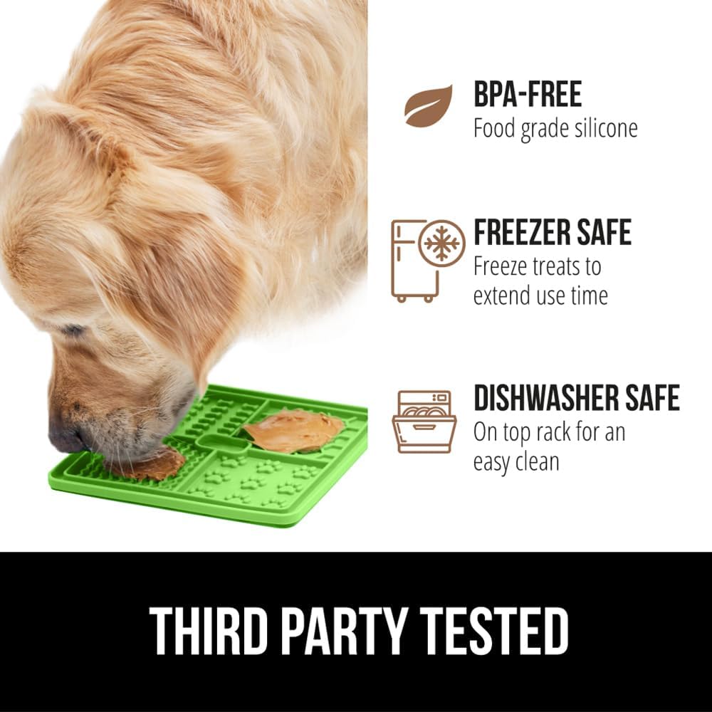 GORILLA GRIP Lick Mat for Dogs, 4Pack, Black/Green/Orange/RoyalBlue and Dog Water Bottle, 12oz, Black Bundle