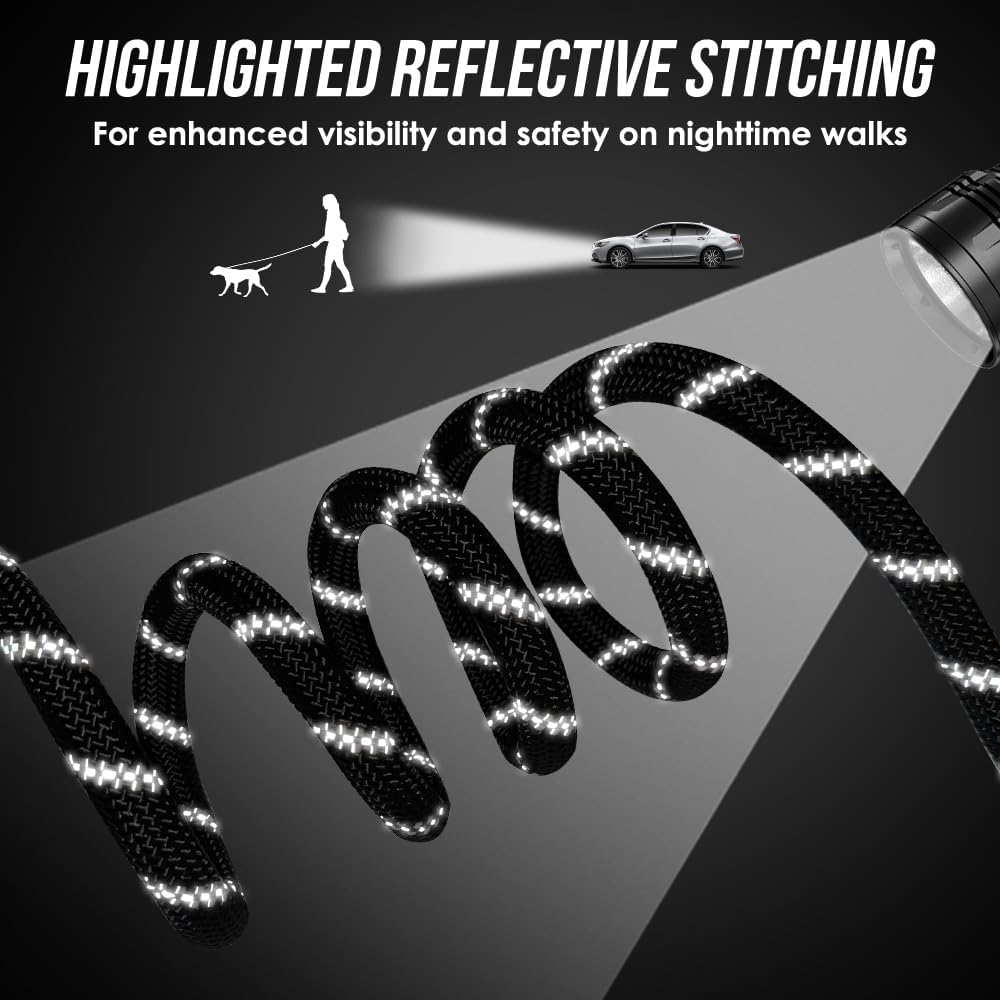 Lukovee Hands Free Dog Leash, 10FT Adjustable Training Lead 1/2 Inch Nylon Heavy Duty Lead No Pull for Large Medium Dogs, Tangle Free Reflective Waist-Leash for Walking Running, Black