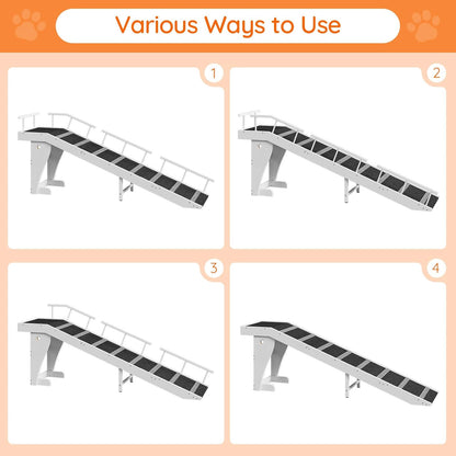 HOOBRO Dog Ramp for Bed, Large Wooden Pet Ramp for Dogs with Non-Slip Carpet Surface, Safety Rails, and Top Platform, 70.9" x 15.7" x 23.6", White and Black BW18PT03G1