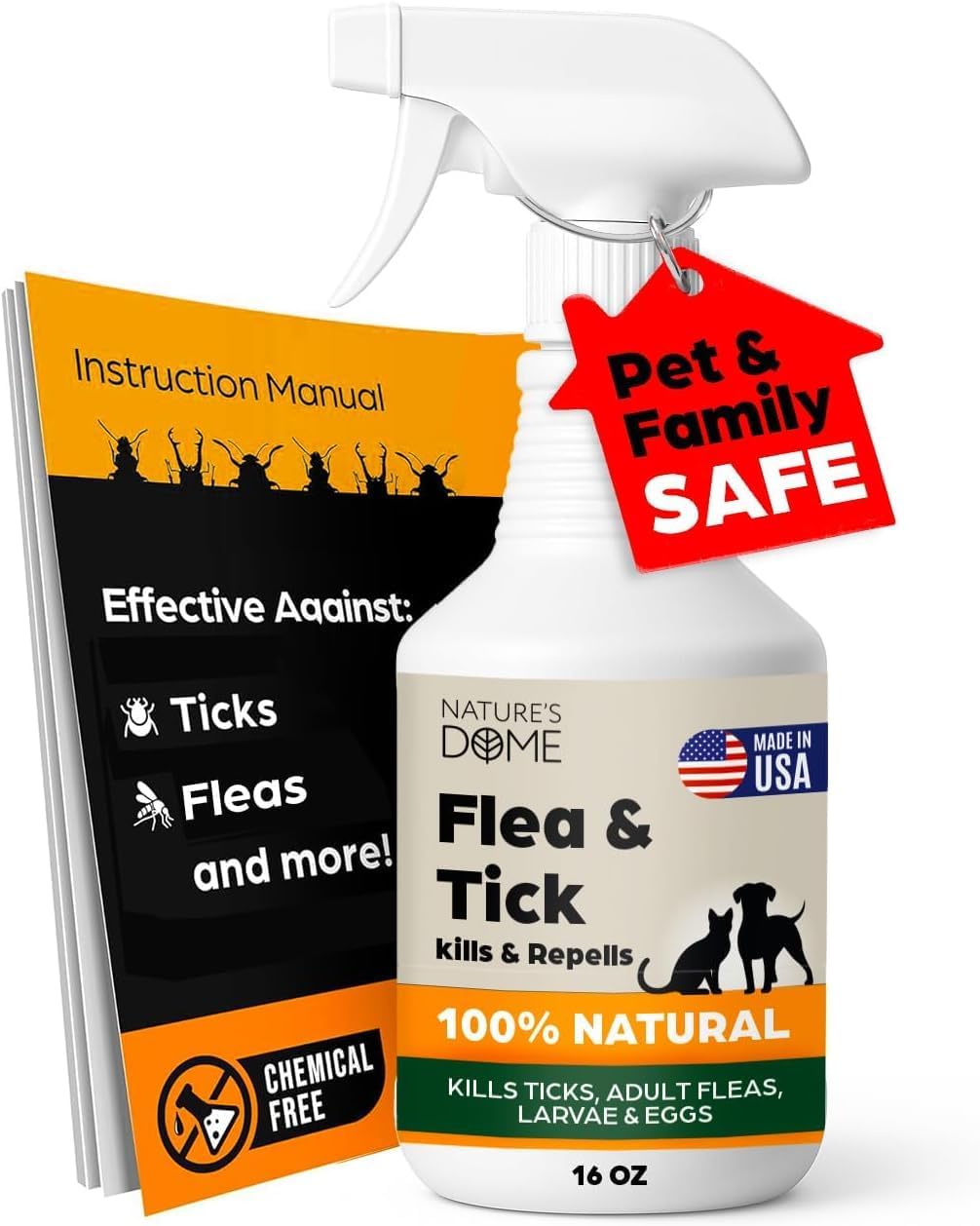 Nature’s Dome Flea & Tick Starter Kit – Makes 3 Bottles (16 oz Each) – Plant-Based, Eco-Friendly Formula – Kills & Repels Fleas, Ticks, Larvae & Eggs – Safe for Pets, Kids & Plants
