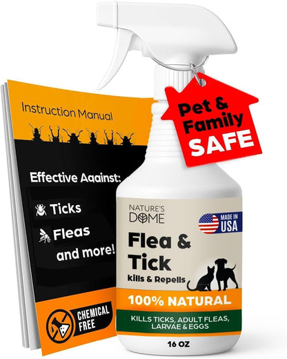Nature’s Dome Flea & Tick Starter Kit – Makes 3 Bottles (16 oz Each) – Plant-Based, Eco-Friendly Formula – Kills & Repels Fleas, Ticks, Larvae & Eggs – Safe for Pets, Kids & Plants