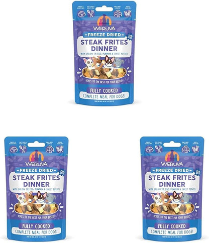 Weruva Dog Freeze Dried, Steak Frites Dinner with Sirloin Tip, Egg, Pumpkin & Sweet Potato, 1oz Bag (Pack of 3)