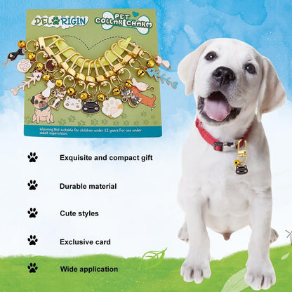 12pcs Cat Dog Collar Bells Charms, Pet Enamel Collar Bells Fishbone Jewelry Charms Cat Paw Alloy Collars Charm Bells for Cats Dogs Rabbit Necklace DIY Keyring Pendants Bag Decor