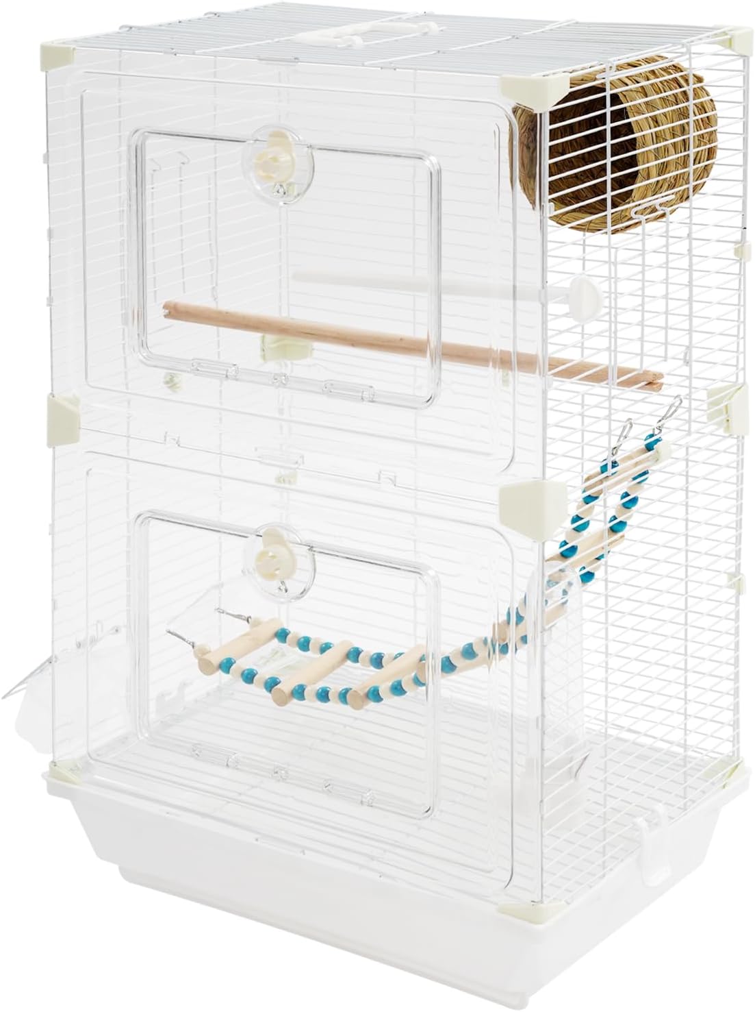 2 Tiers Bird Cage, Flight Cage, Bird Cages with Ladder, Food Bowls Bath, for Medium & Small Birds (B)