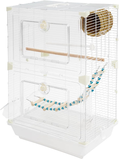 2 Tiers Bird Cage, Flight Cage, Bird Cages with Ladder, Food Bowls Bath, for Medium & Small Birds (B)