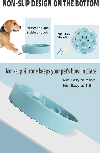 HAOTOP Ceramic Fun Slow Feeder Bowl, Porcelain Slow Eater Bowl for Medium Sized Dogs (Turquoise)