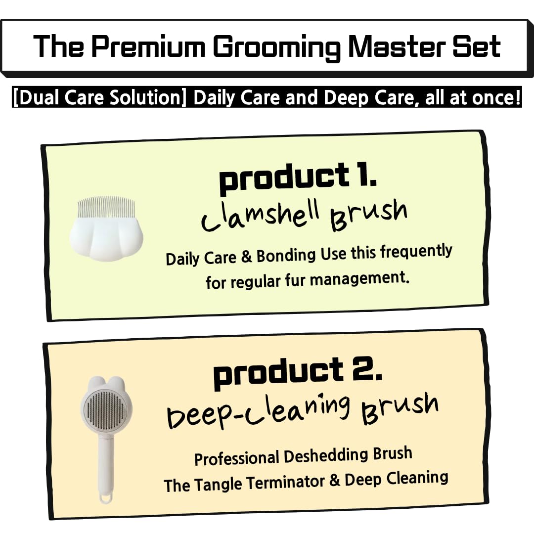 Dog & Cat Grooming Brush Set (2-Pack) Self-Cleaning Slicker Brush + Massage Shell Comb for Shedding, Detangling, and Removing Undercoat Skin-Friendly Pet Grooming Tools for Short,Long Hair