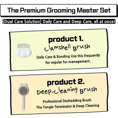 Dog & Cat Grooming Brush Set (2-Pack) Self-Cleaning Slicker Brush + Massage Shell Comb for Shedding, Detangling, and Removing Undercoat Skin-Friendly Pet Grooming Tools for Short,Long Hair