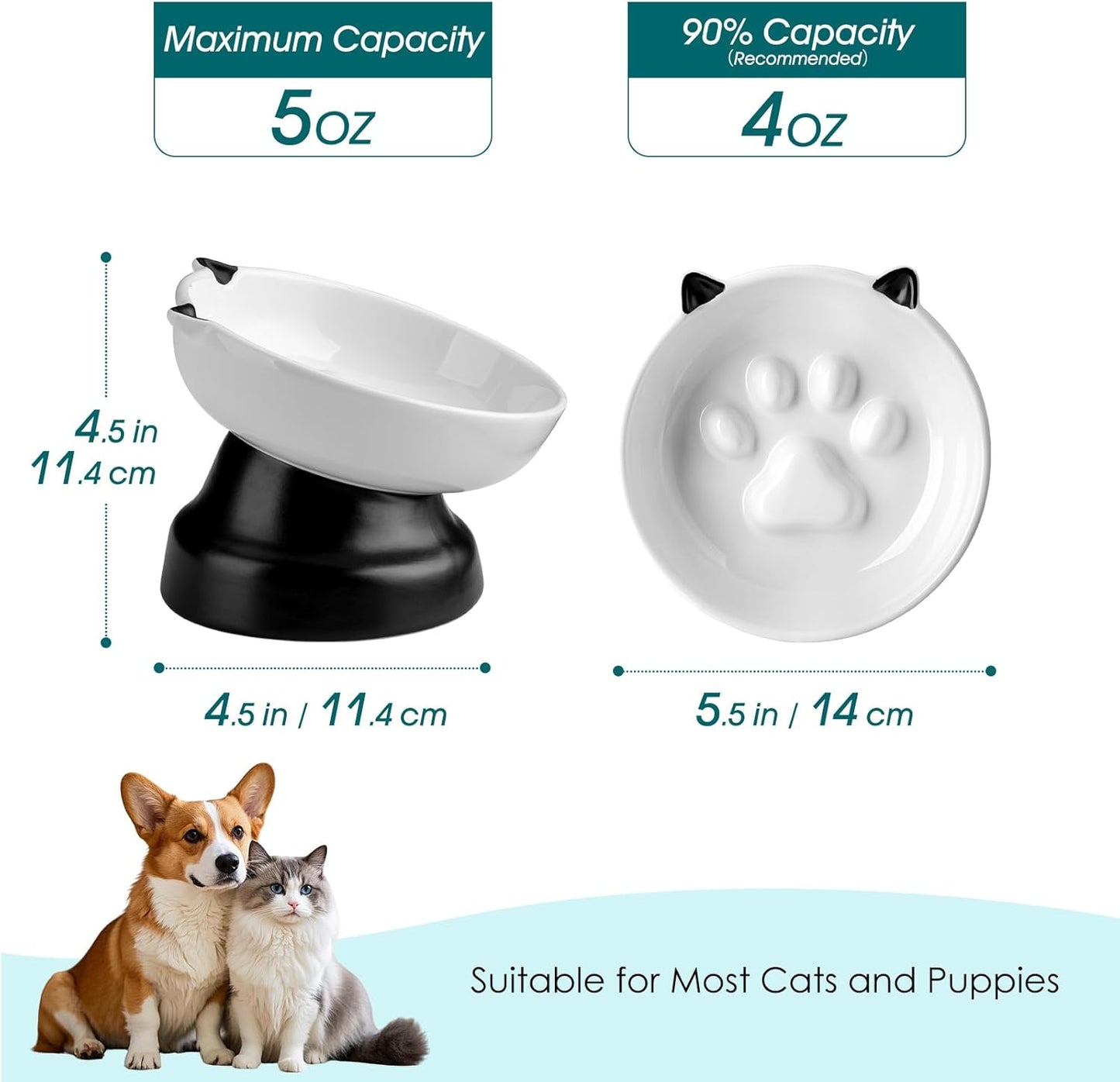 vancasso Slow Feeder Cat Bowls, Ceramic Elevated Slow Feeder Cat Bowls, Raised Food Bowl for Wet Food (Black)