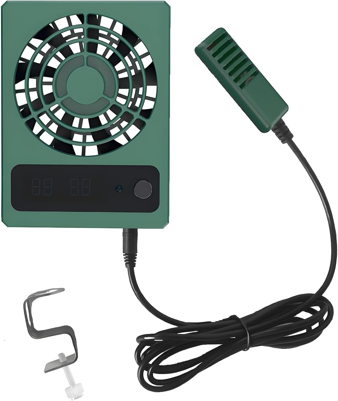 Reptile Ventilation Fan with Humidity Sensor and High-Temp Alarm, Digital Display Fan Dehumidifier for Reptile Terrariums, Suitable for Humid Environments, Rainforests and Vivariums - Green