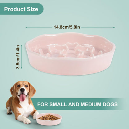 Slow Feeder Dog Bowls, Ceramic Slower Food Feeding Bowl for Small and Medium Dogs, Prevents Fast Eating and Black Chin, Light Pink, 1 Pc