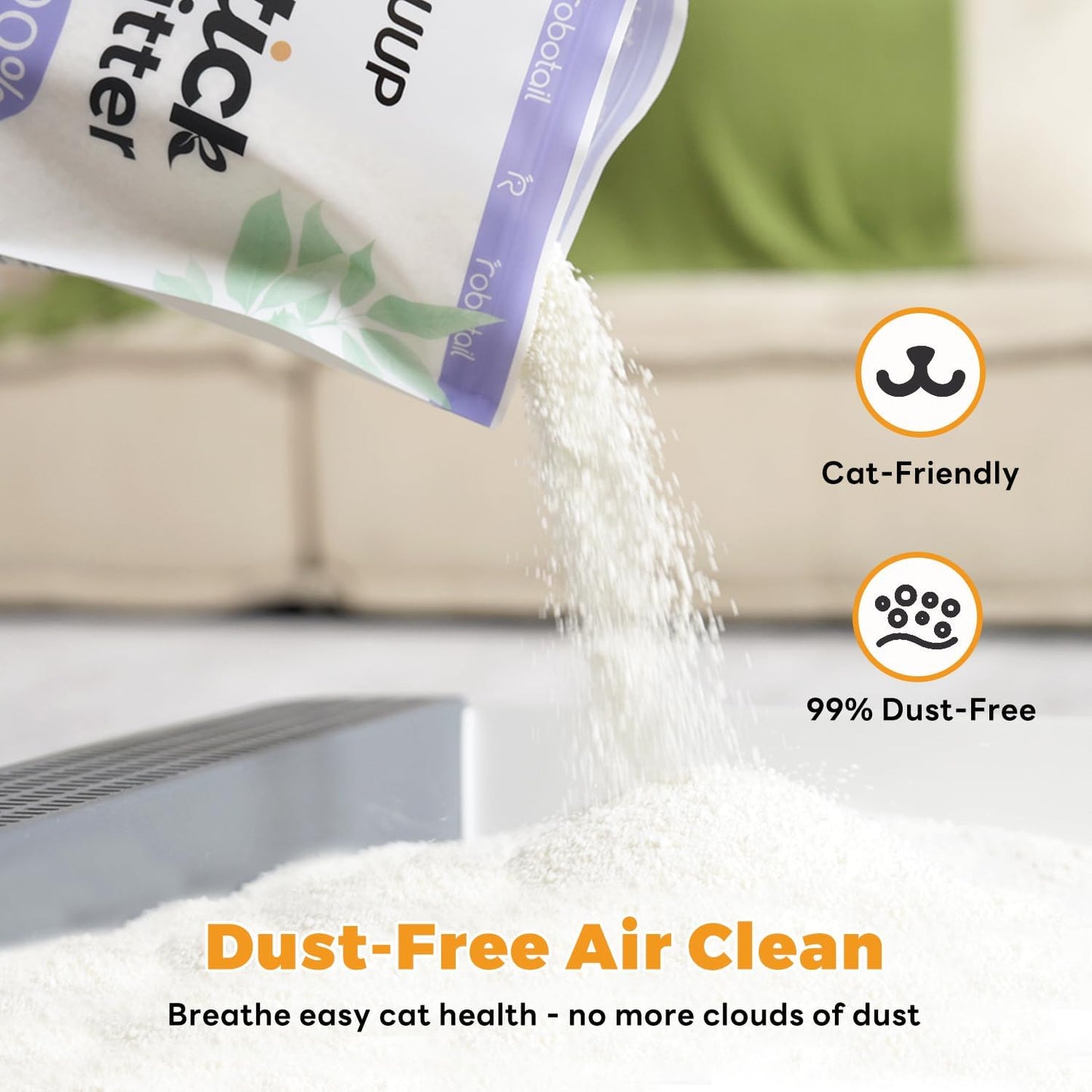 Premium Cat Litter, Non-Stick Strong Clumping Cat Litter, 100% Natural Cassava Kitty Litter, Multi-Cat/Unscented Dust-Free/Odor Control/Ultra Absorbent/Less Scattering - 9 lbs - 1 Pack