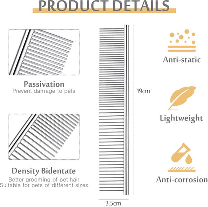 Dog Combs for Grooming, Metal Cat Comb for Removing Tangles and Knots, Professional Grooming Tool for Long Haired Dog, Cat and other pets