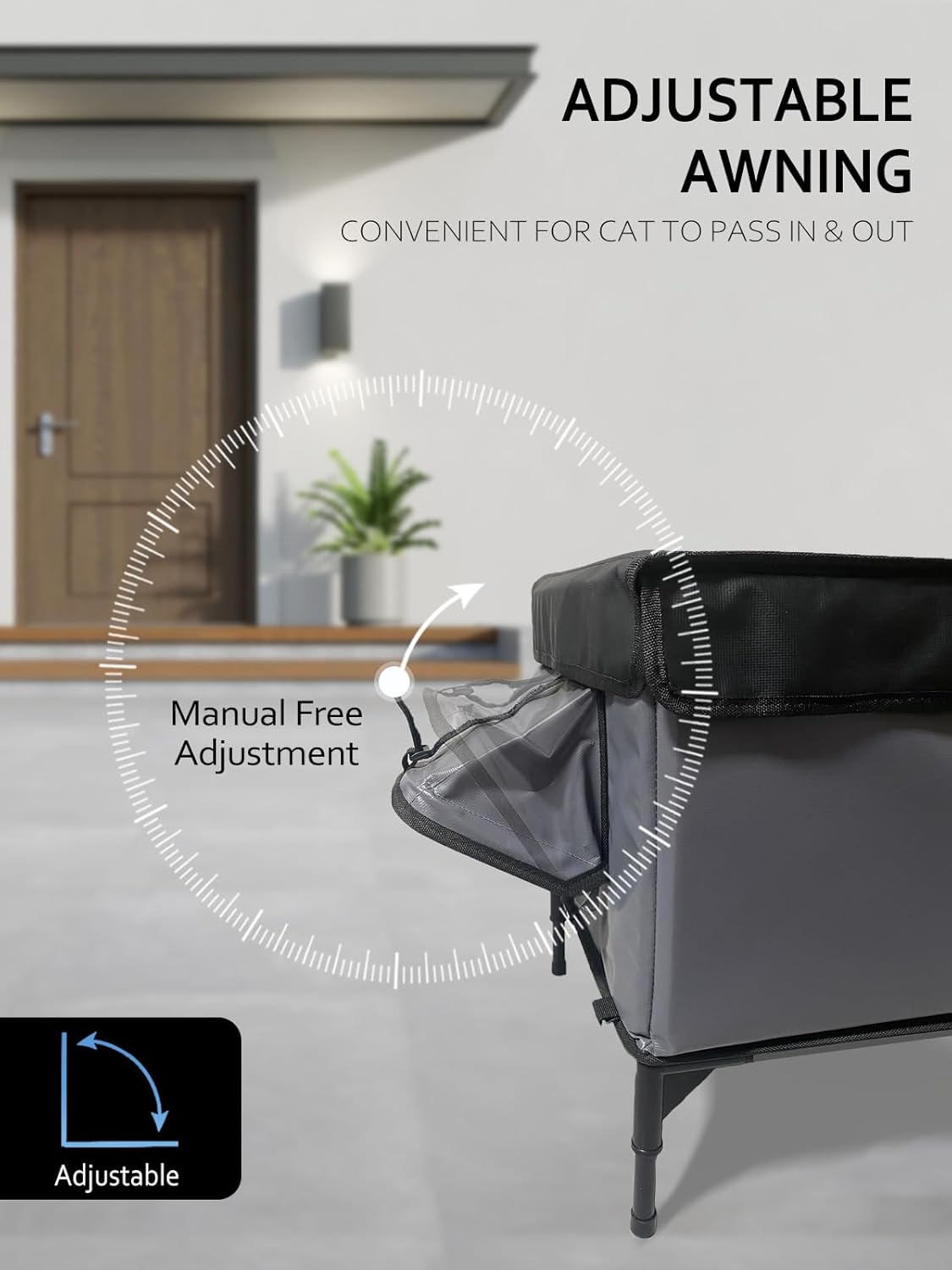 Heated Cat House for Outside Insulated in Winter,Super Large,Fully Waterproof,Adjustable Awning,Escape Door,Indoor Outdoor Cat Shelter for Feral Stray Barn Cat to Stay Warm&Dry,Black/Gray,L Size