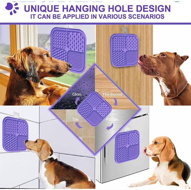 2PCS Licking Mat for Dogs with Suction Cups,Lick Mat Slow Feeder for Dogs and Cats, Lick Pad for Dog Anxiety Relief, Slow Feeder Dog Bowls, Bathing, Grooming and Training(Green & Purple)