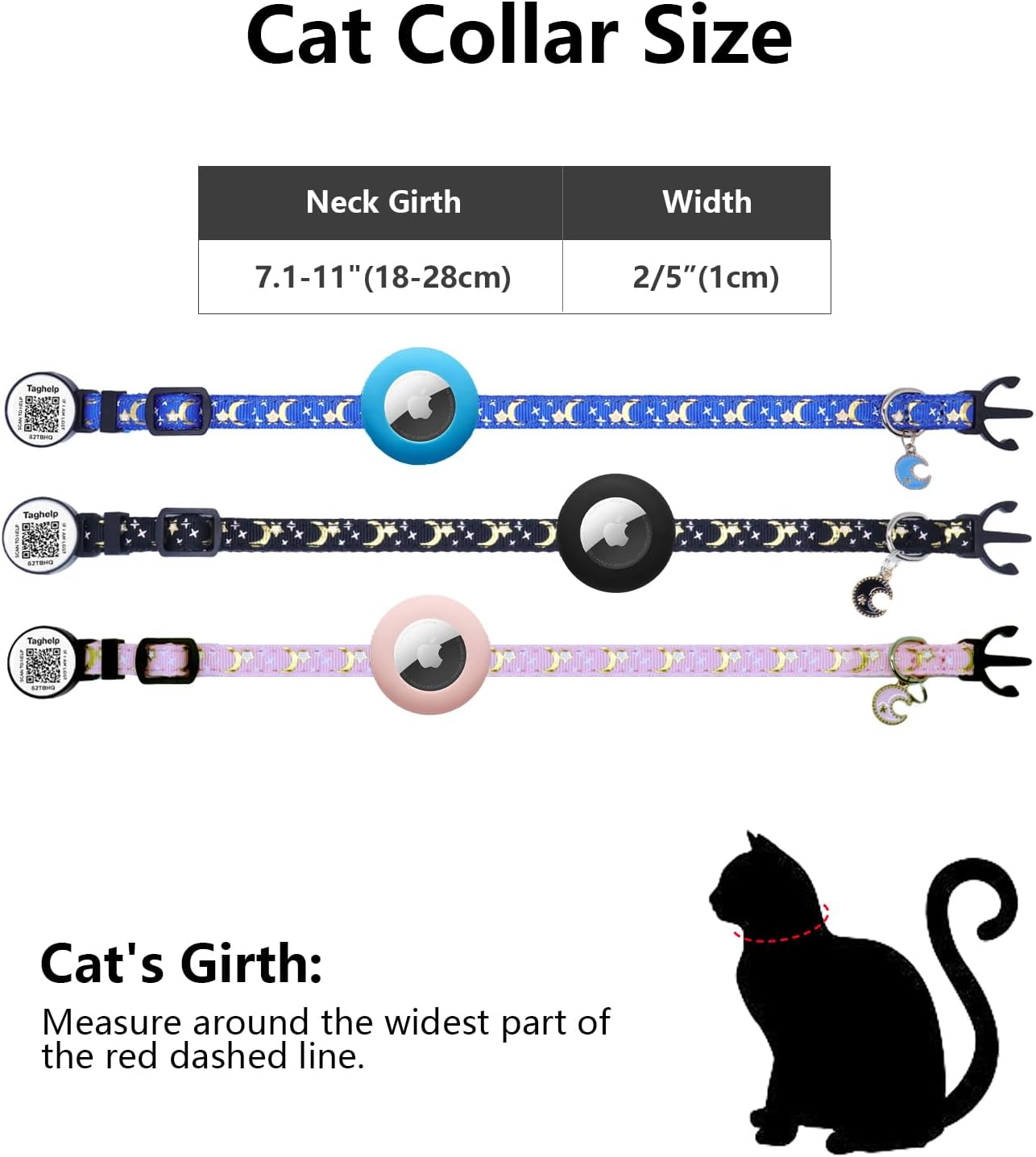 2PCS Breakaway Cat Collars with Bell Cute Star &Moon Safe Kitten Collars with Pendant Glow in The Dark,Airtag Holder Cat Collar with Smart ID tag & QR Code Reflective for GPS Boy Girl Cats (Purple)