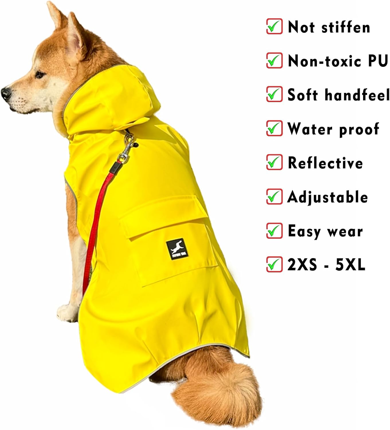 Dog Raincoat Waterproof Reflective Jacket – Lightweight Hooded Poncho with Adjustable Belly Strap & Leash Hole – Rain Slicker Coat for 2XSmall-5XLarge Dogs – Easy to Wear (Yellow X-Large)