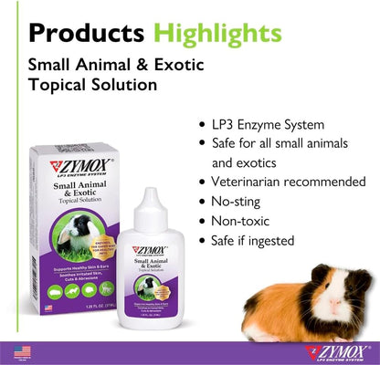 Zymox Small Animal & Exotic Topical Solution, 1.25 oz. – Supports Healthy Skin & Ears for Dog, Cat, Rabbit, Guinea Pig, Ferret, Hamster, Chinchilla, Monkey