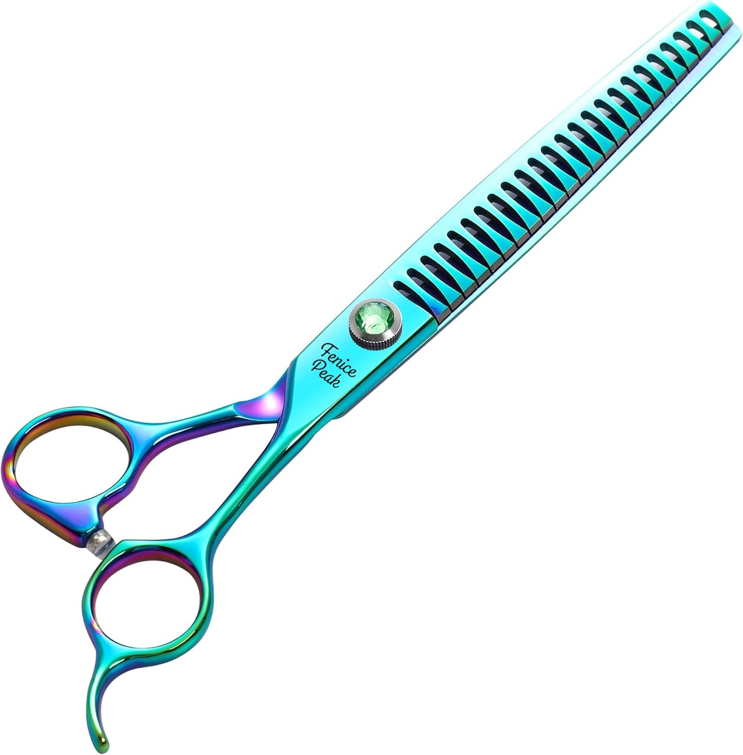Fenice Peak 7.5'' Green Chunker Dog Grooming Scissors Pet Shears with Ergonomic Offest Handle and Simulated Emerald Screw 440C Grooming Scissors Trimming Shears Durable and Sharp