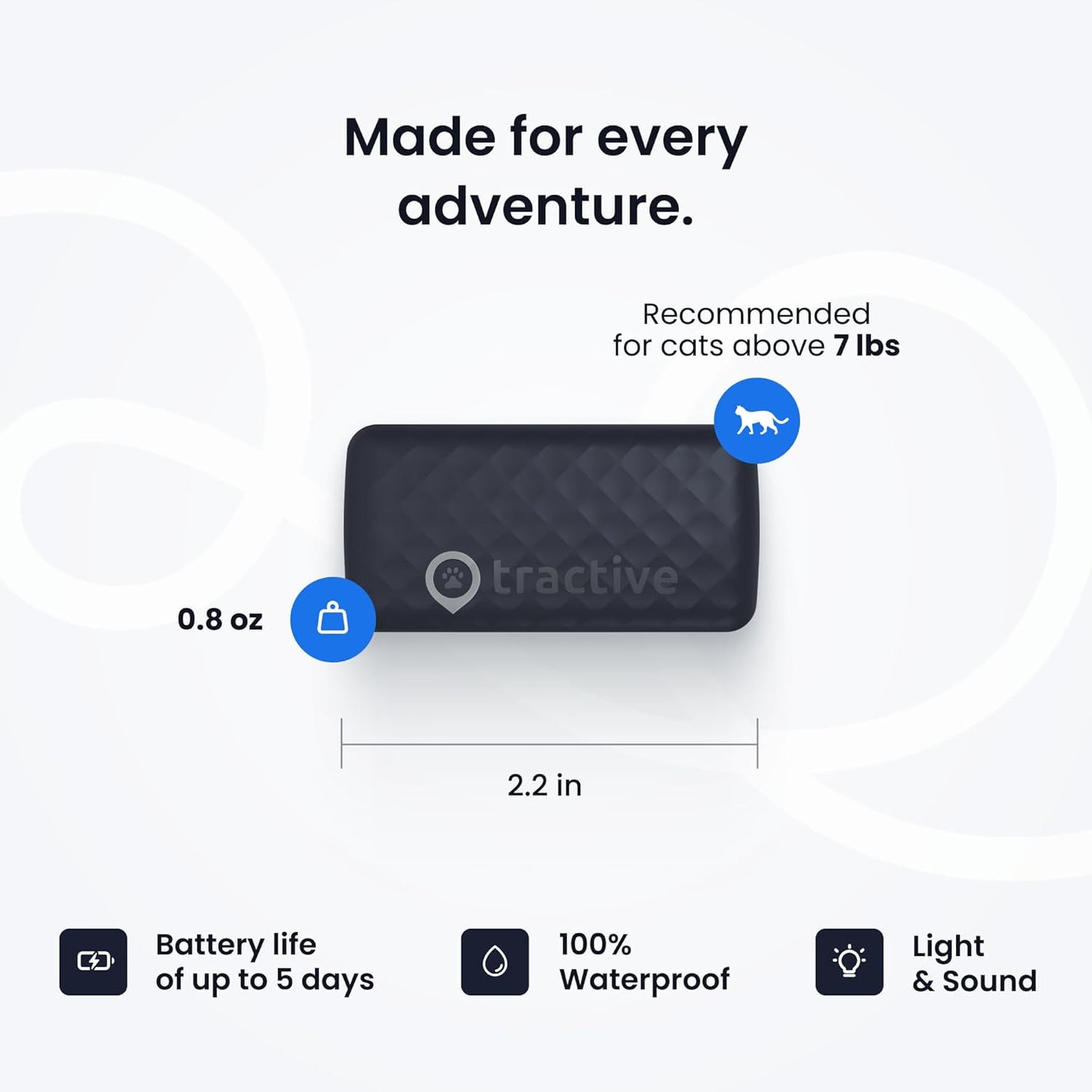 Tractive Smart Cat GPS Tracker | Real-Time Location & Wellness Monitoring for Cats 6.5 lbs+ | Territory & Location History | Up to 5-Day Battery | Breakaway Collar Included (Dark Blue)