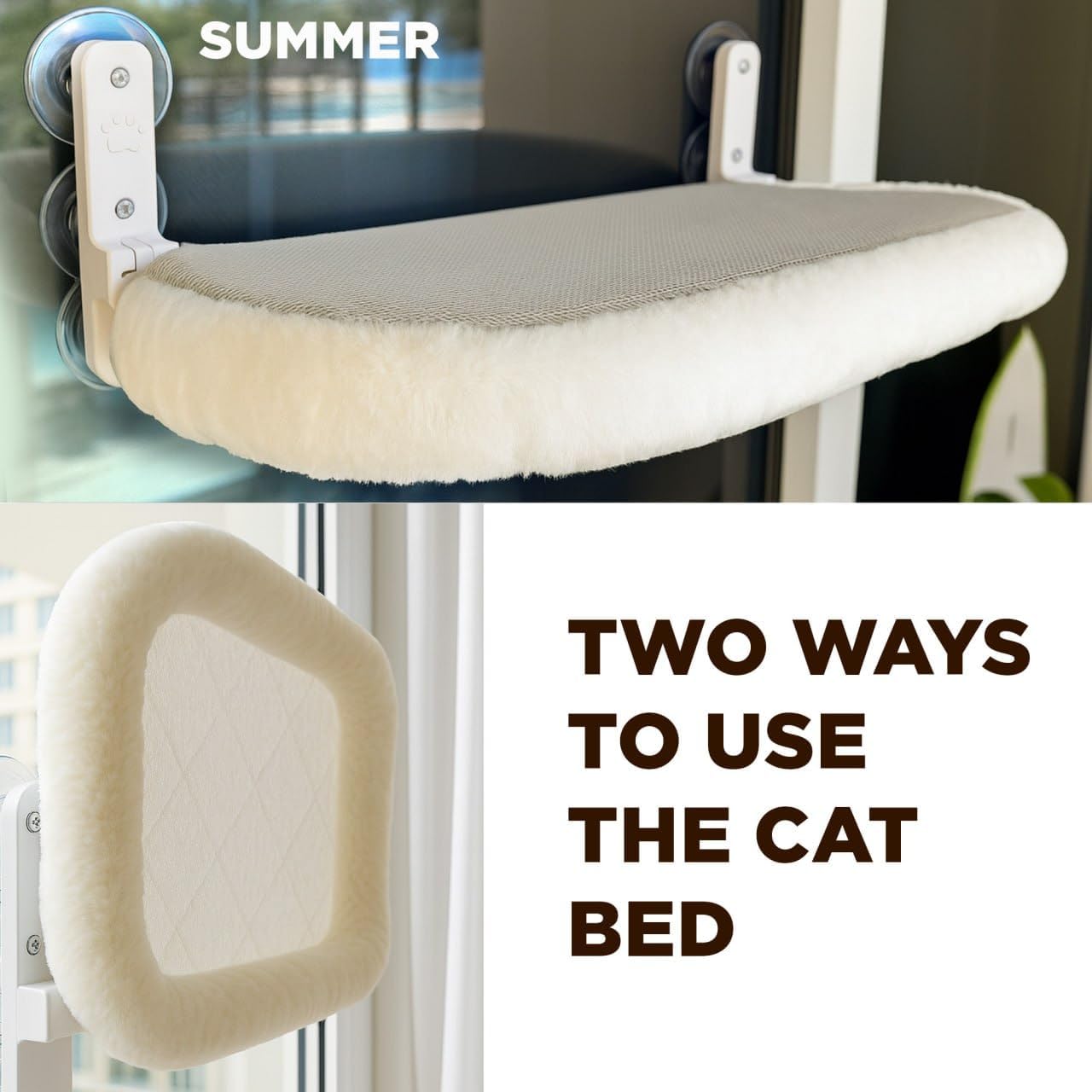 Cat Window Perch – Strong 6 Suction Cup Cat Hammock Bed That Holds up to 50 lbs with Washable Reversible Cover, Sturdy Metal Frame for Indoor, Window or Wall Mounted Perch (White)