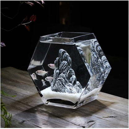 Fish Tank Glass Fish Tank Thickened Transparent Desktop Decorative Office Creative Goldfish Bowl Vase(10.2cm)