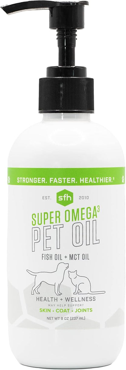 SFH Super Omega 3 + MCT Pet Oil | Fish Oil + Coconut Oil | for All Pets | Increases Energy, Supports Skin, Coat, Joint, Heart, and Immune System Health | Liquid Form Easy to Dispense (8 oz)
