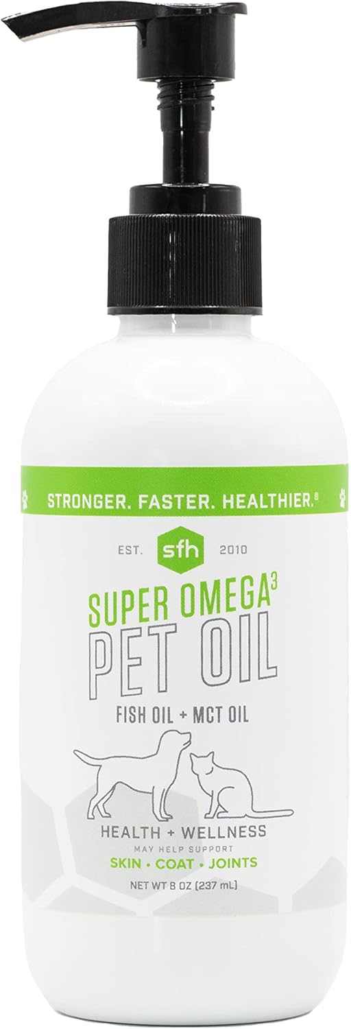 SFH Super Omega 3 + MCT Pet Oil | Fish Oil + Coconut Oil | for All Pets | Increases Energy, Supports Skin, Coat, Joint, Heart, and Immune System Health | Liquid Form Easy to Dispense (8 oz)